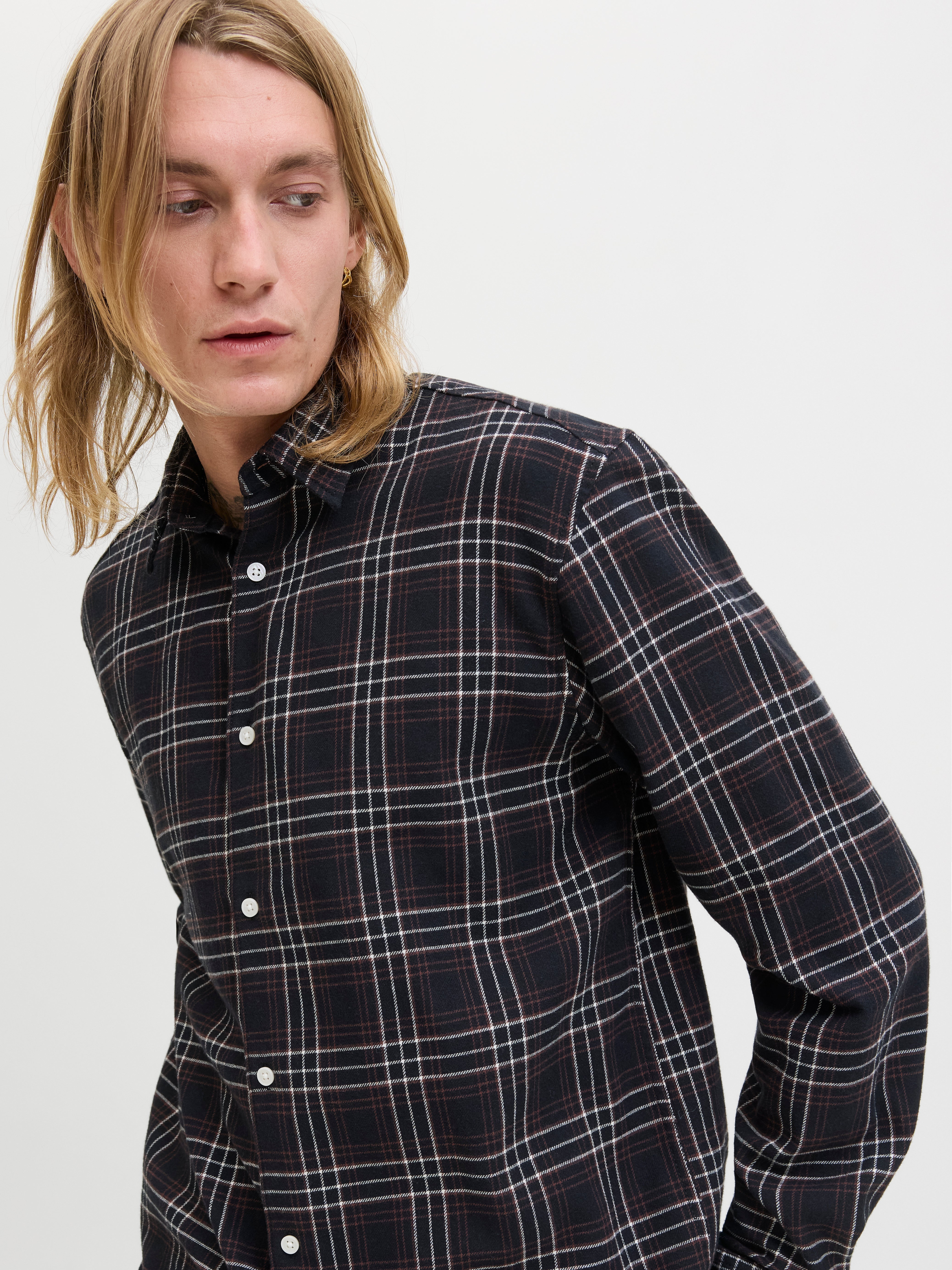 JACK & JONES JORJOSHUA flannel check shirt - pirate black