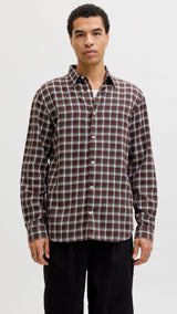 JACK & JONES JORJOSHUA flannel check shirt - deep mahogany