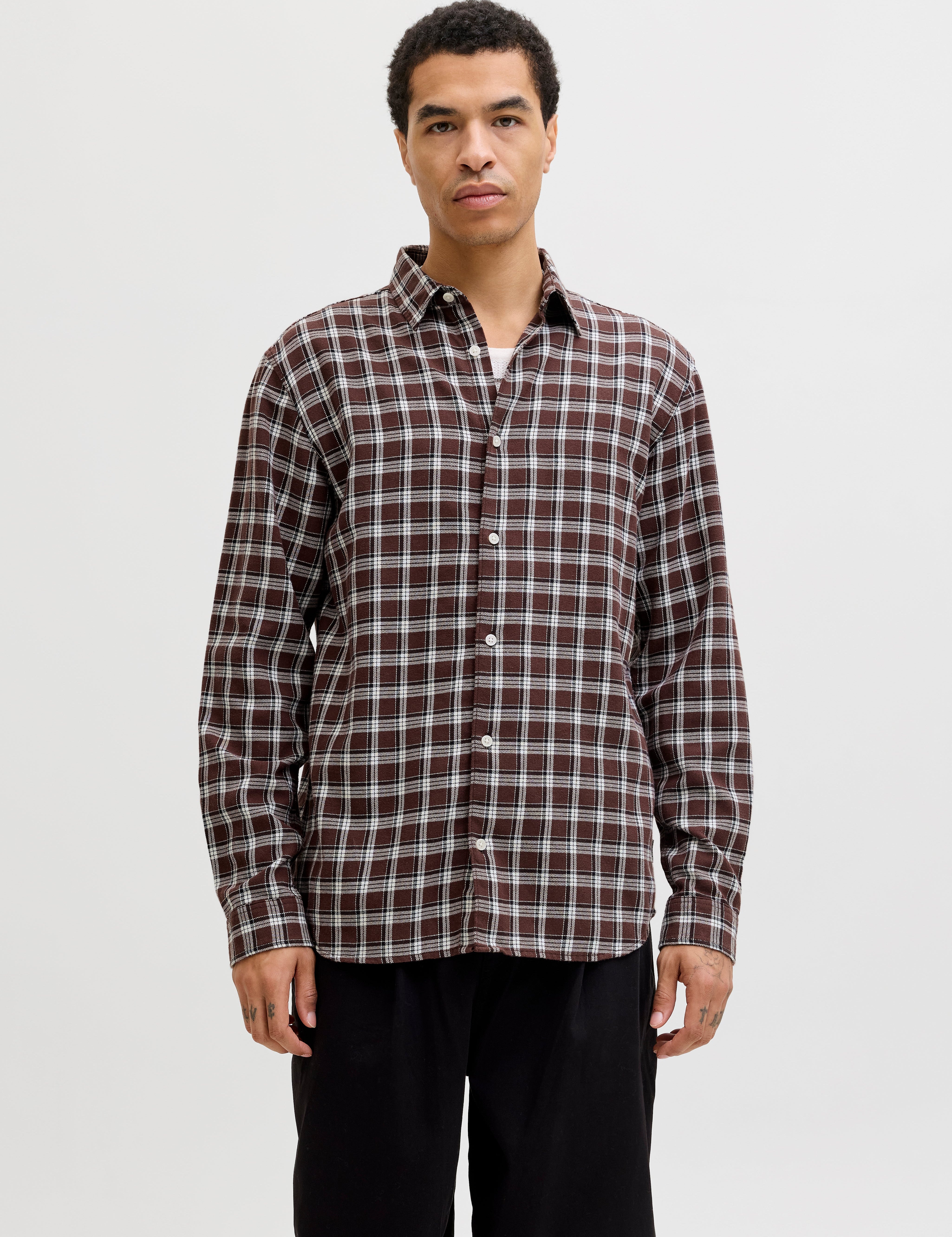 JACK & JONES JORJOSHUA flannel check shirt - deep mahogany