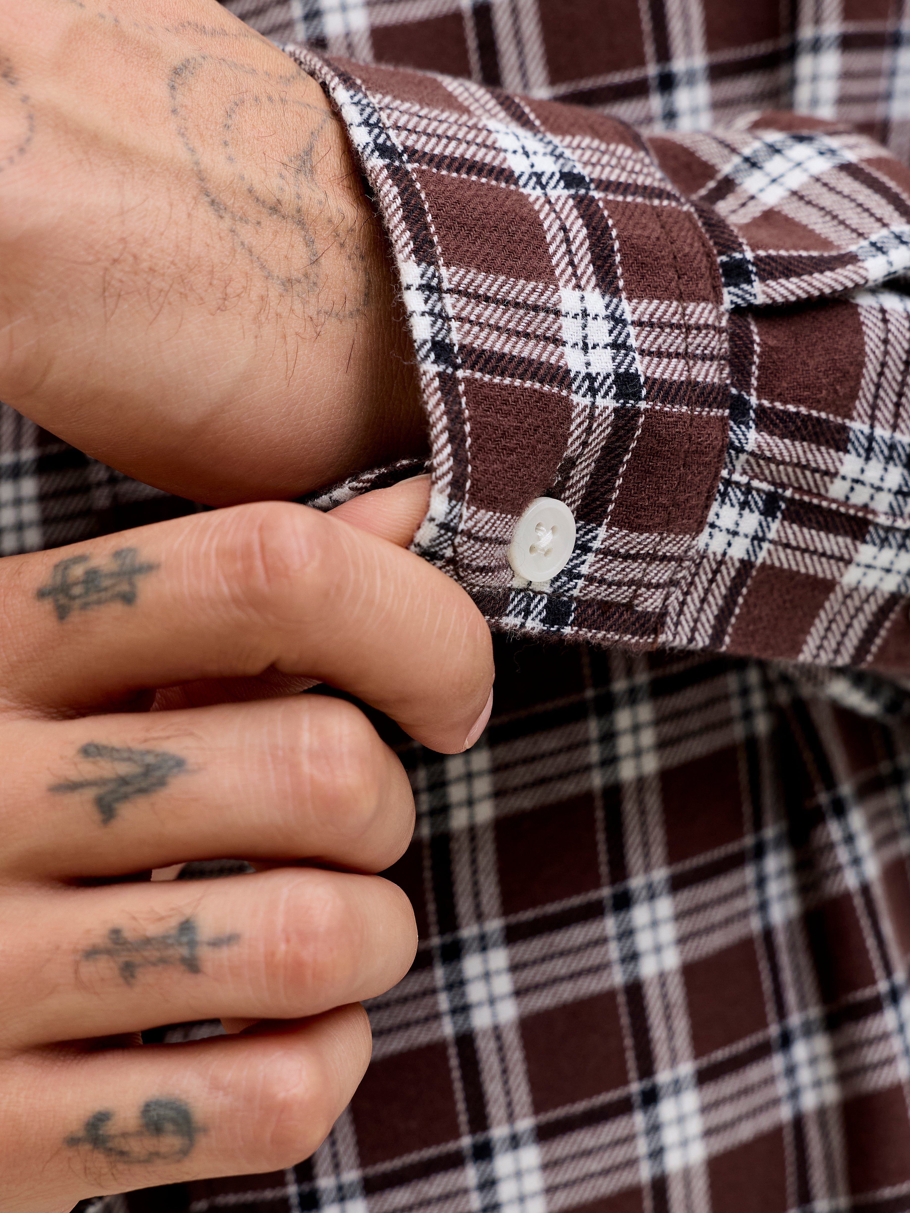 JACK & JONES JORJOSHUA flannel check shirt - deep mahogany