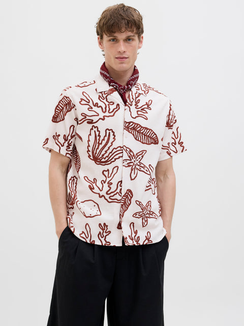 JACK & JONES JORLUKE crinkle aop shirt in cloud dancer