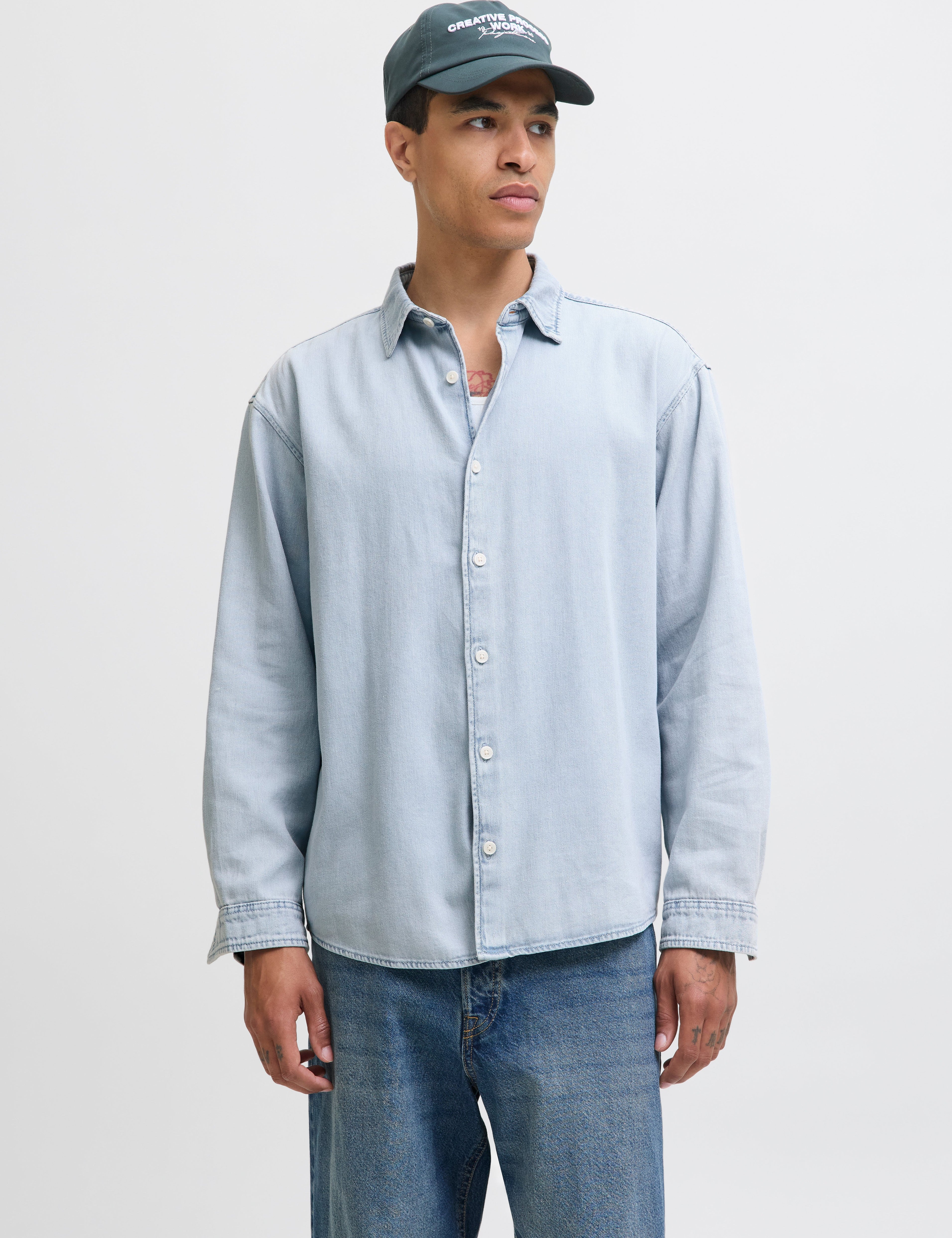 JACK & JONES JORNORREBRO denim shirt in light blue denim - Image 1