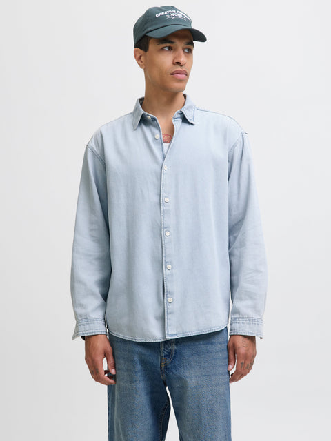 JACK & JONES JORNORREBRO denim shirt in light blue denim