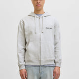 JACK & JONES JORNORREBRO emb sweat zip hood - white melange
