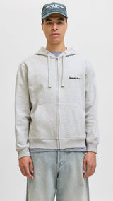 JACK & JONES JORNORREBRO emb sweat zip hood - white melange