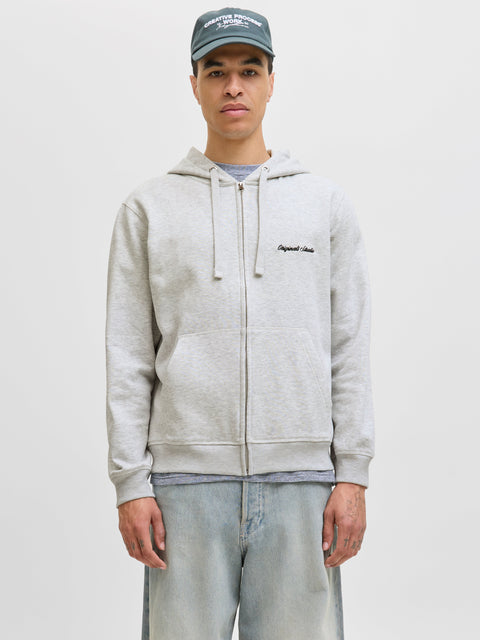 JACK & JONES JORNORREBRO emb sweat zip hood in white melange