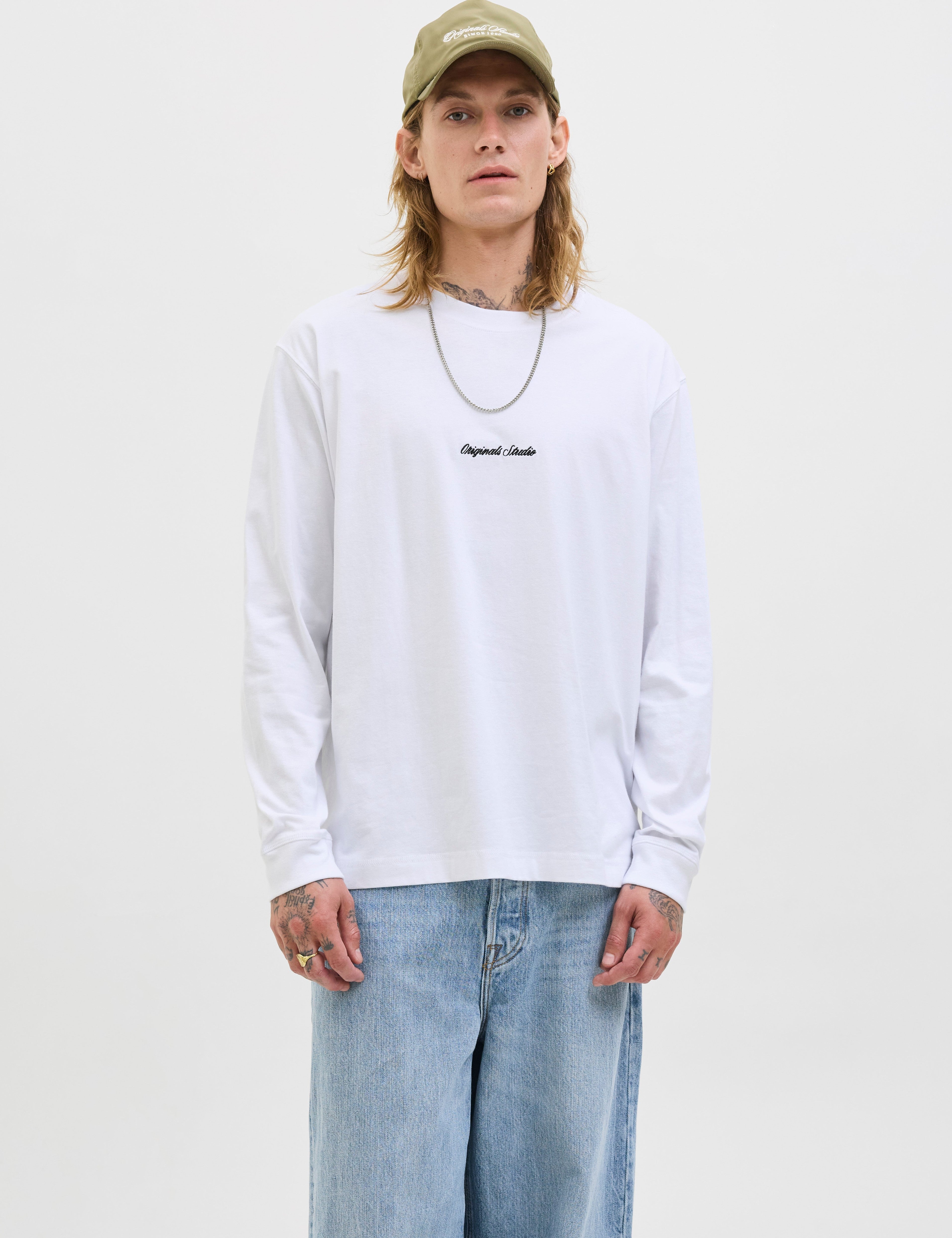 JACK & JONES JORNORREBRO emb tee crew neck in bright white - Image 1