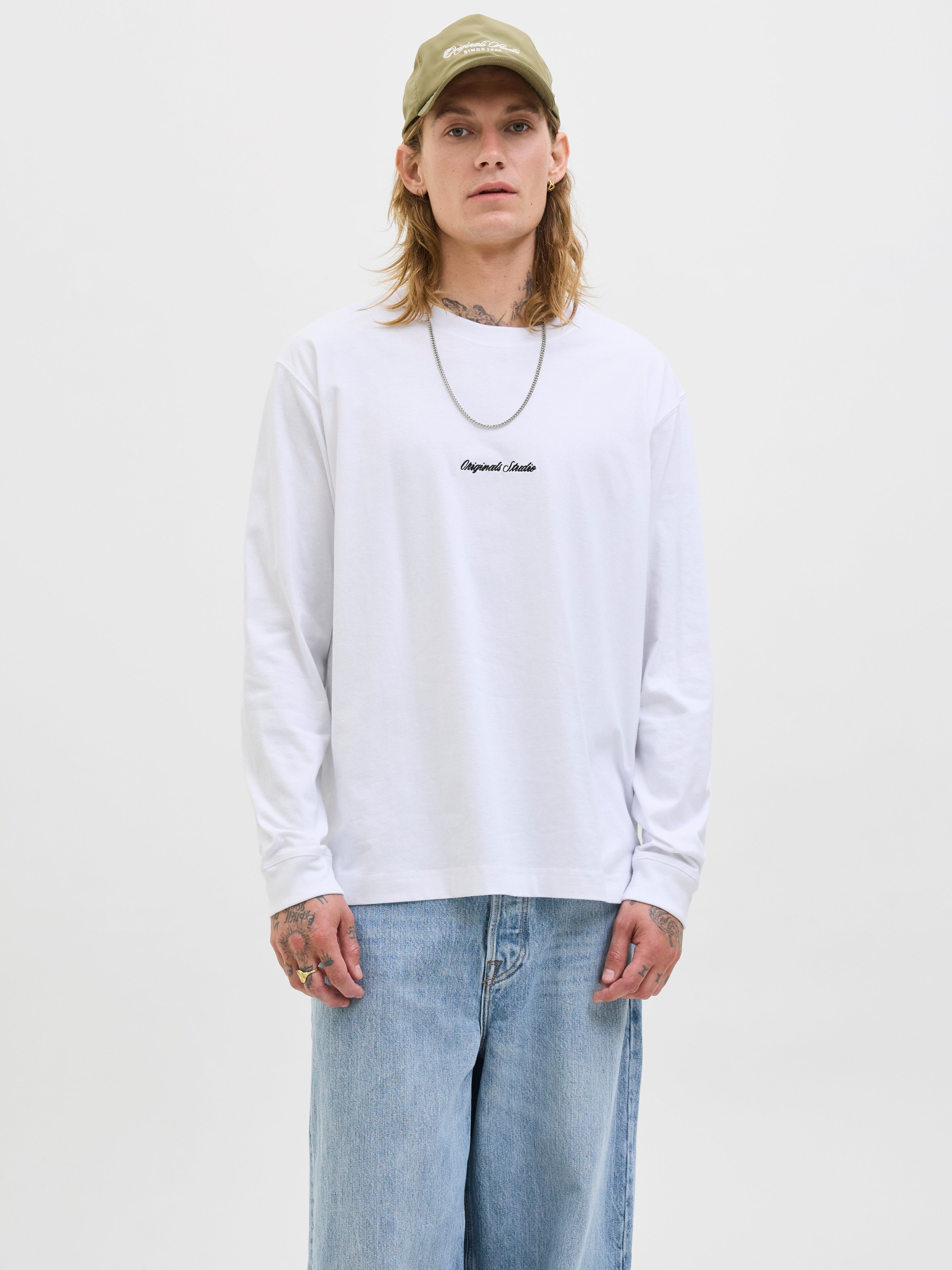 JACK & JONES JORNORREBRO emb tee crew neck in bright white - Image 1