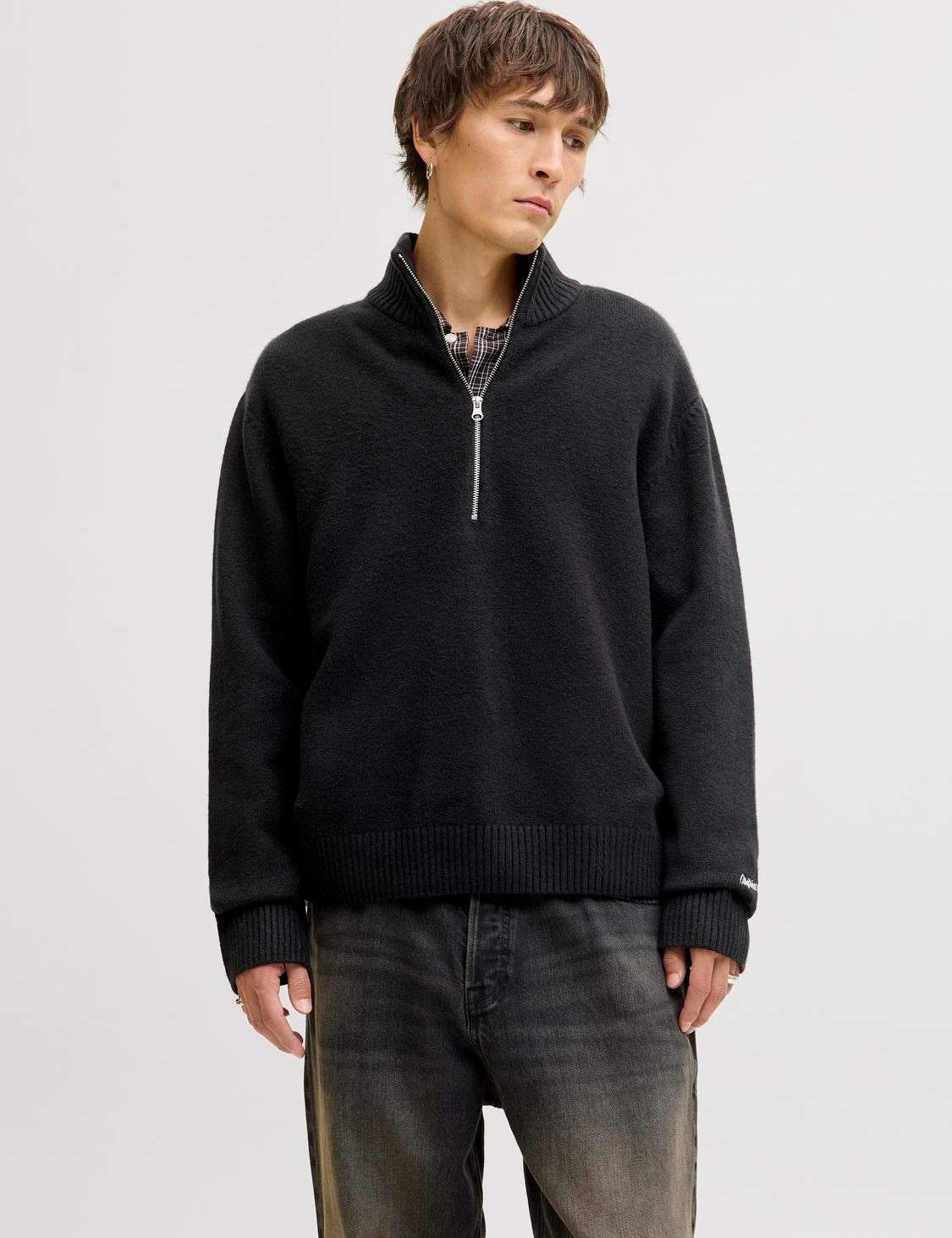 JACK & JONES JORNORREBRO knit half zip - black