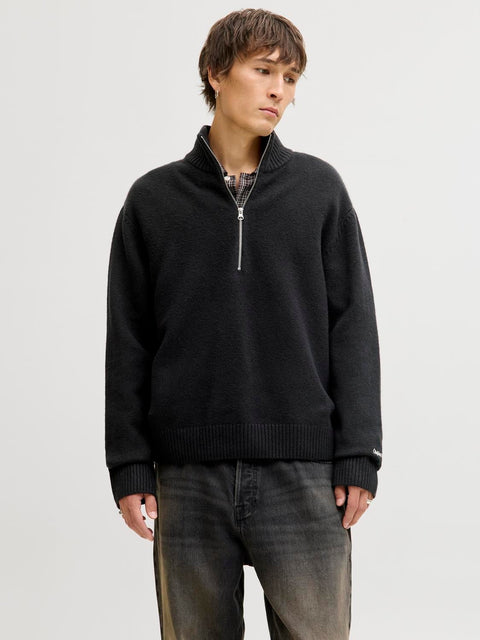 JACK & JONES JORNORREBRO knit half zip in black