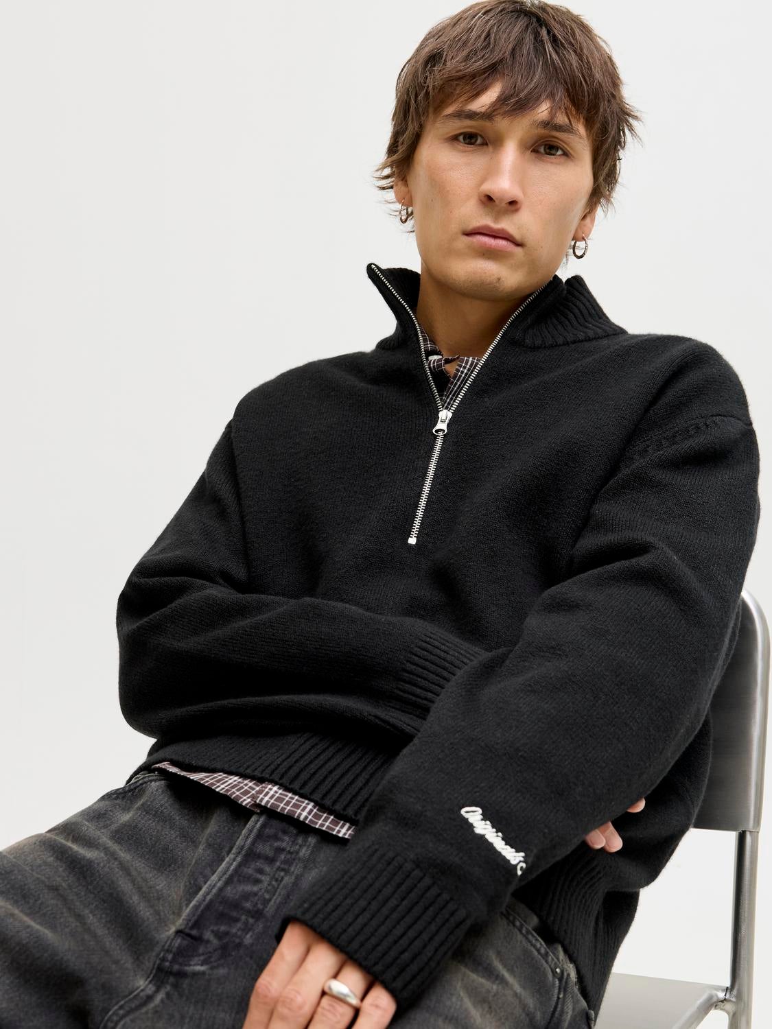 JACK & JONES JORNORREBRO knit half zip - black