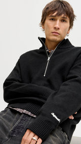 JACK & JONES JORNORREBRO knit half zip - black