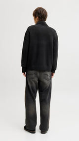 JACK & JONES JORNORREBRO knit half zip - black