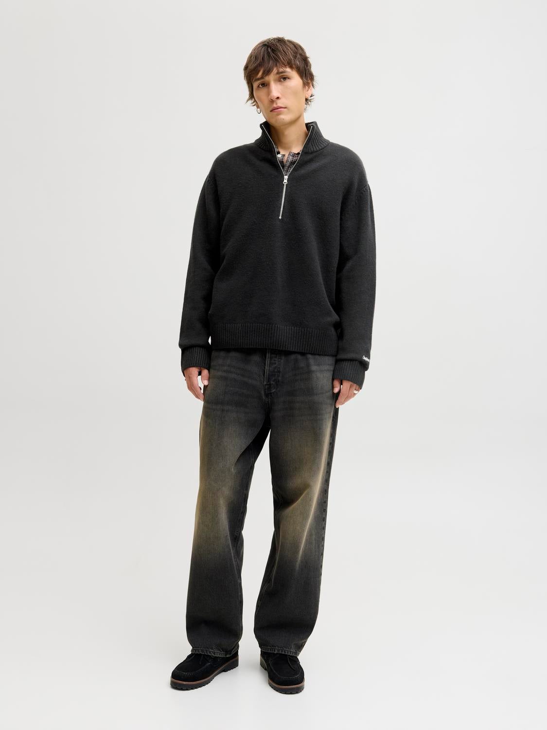 JACK & JONES JORNORREBRO knit half zip - black
