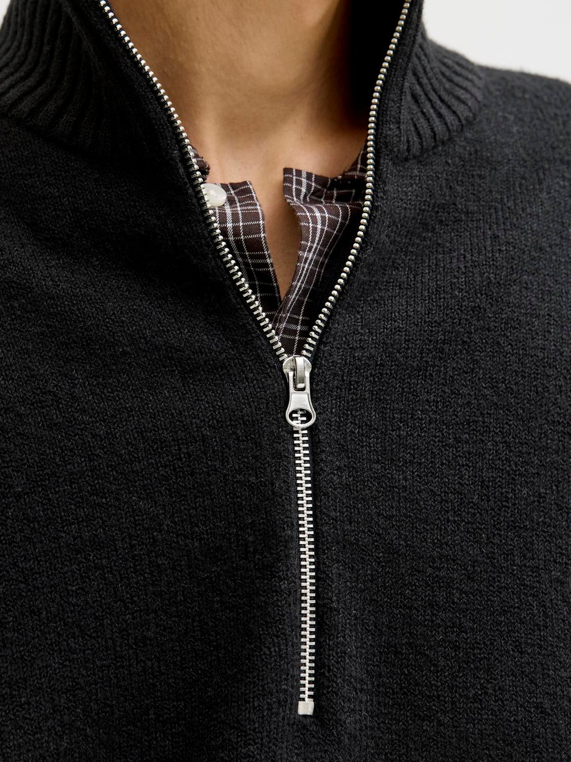 JACK & JONES JORNORREBRO knit half zip - black