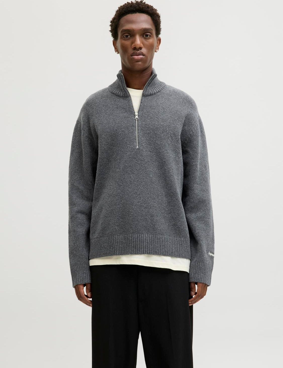 JACK & JONES JORNORREBRO knit half zip - dark grey melange