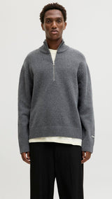 JACK & JONES JORNORREBRO knit half zip - dark grey melange