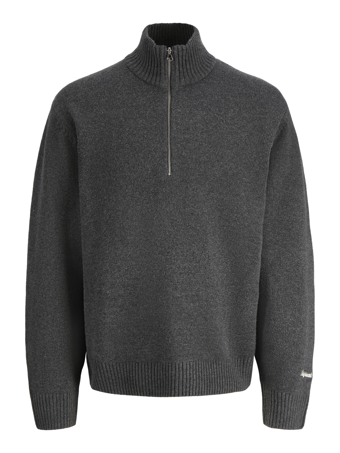 JACK & JONES JORNORREBRO knit half zip - dark grey melange