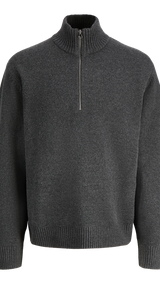 JACK & JONES JORNORREBRO knit half zip - dark grey melange
