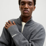 JACK & JONES JORNORREBRO knit half zip - dark grey melange