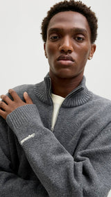 JACK & JONES JORNORREBRO knit half zip - dark grey melange