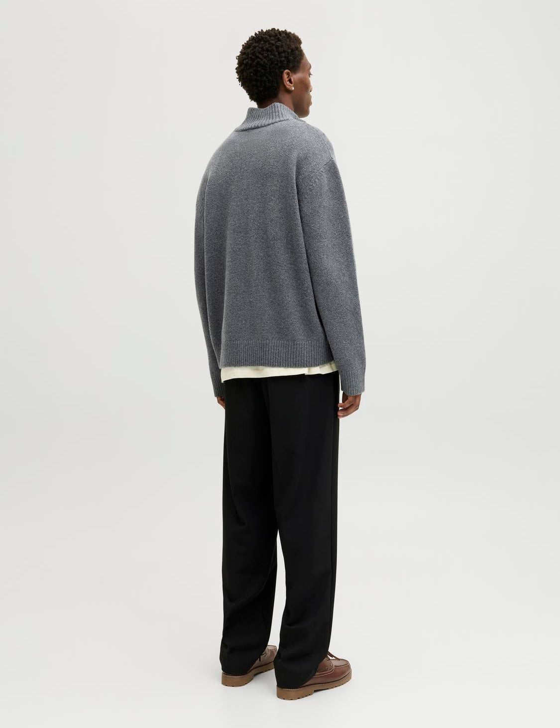 JACK & JONES JORNORREBRO knit half zip - dark grey melange