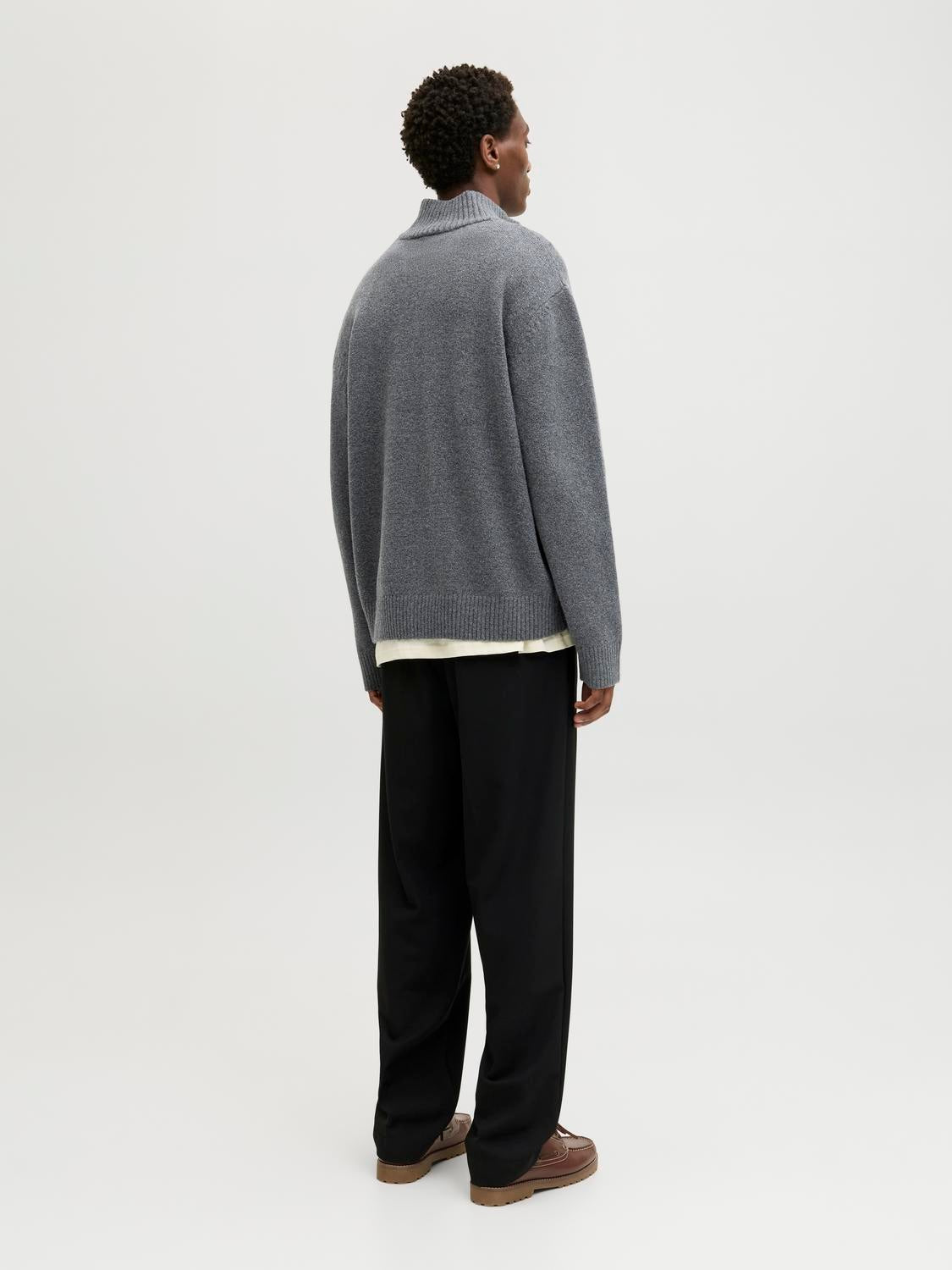 JACK & JONES JORNORREBRO knit half zip - dark grey melange