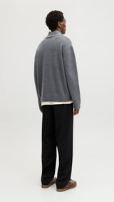 JACK & JONES JORNORREBRO knit half zip - dark grey melange