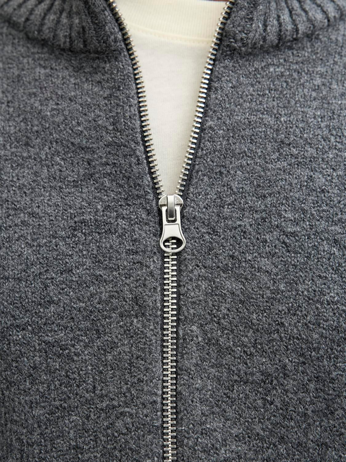 JACK & JONES JORNORREBRO knit half zip - dark grey melange