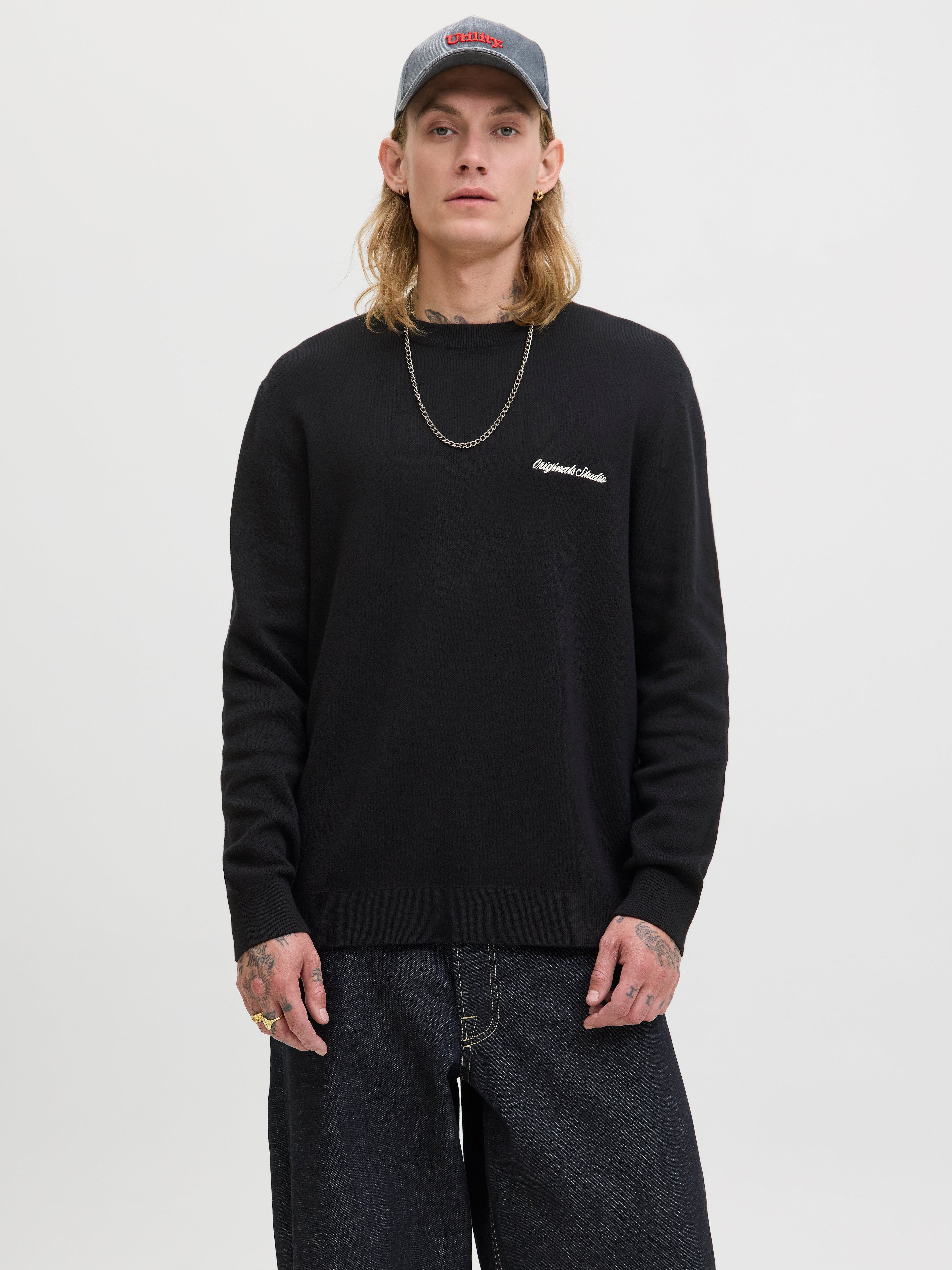 JACK & JONES JORNORREBRO light knit crew neck in black - Image 1