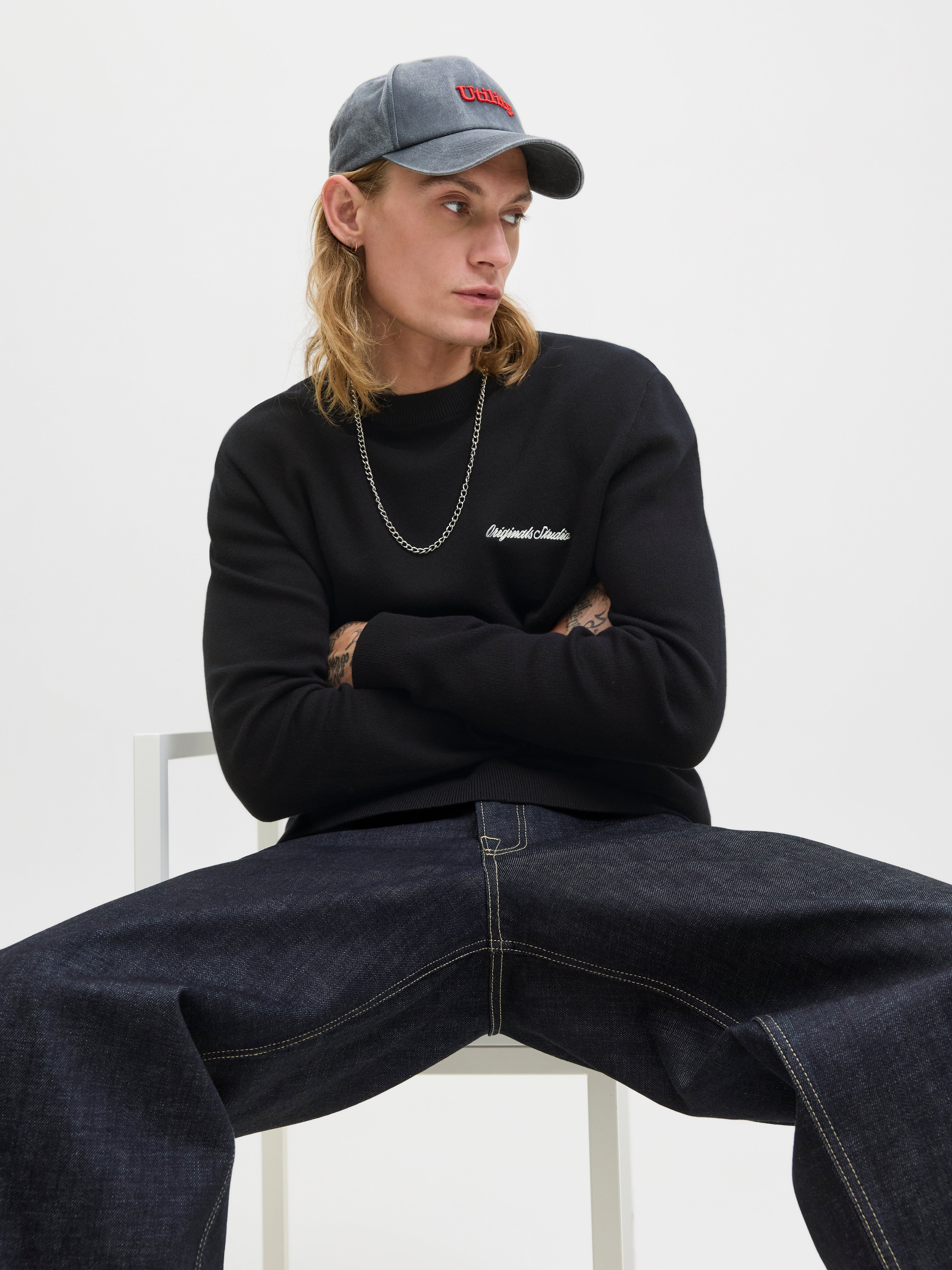 JACK & JONES JORNORREBRO light knit crew neck in black - Image 7
