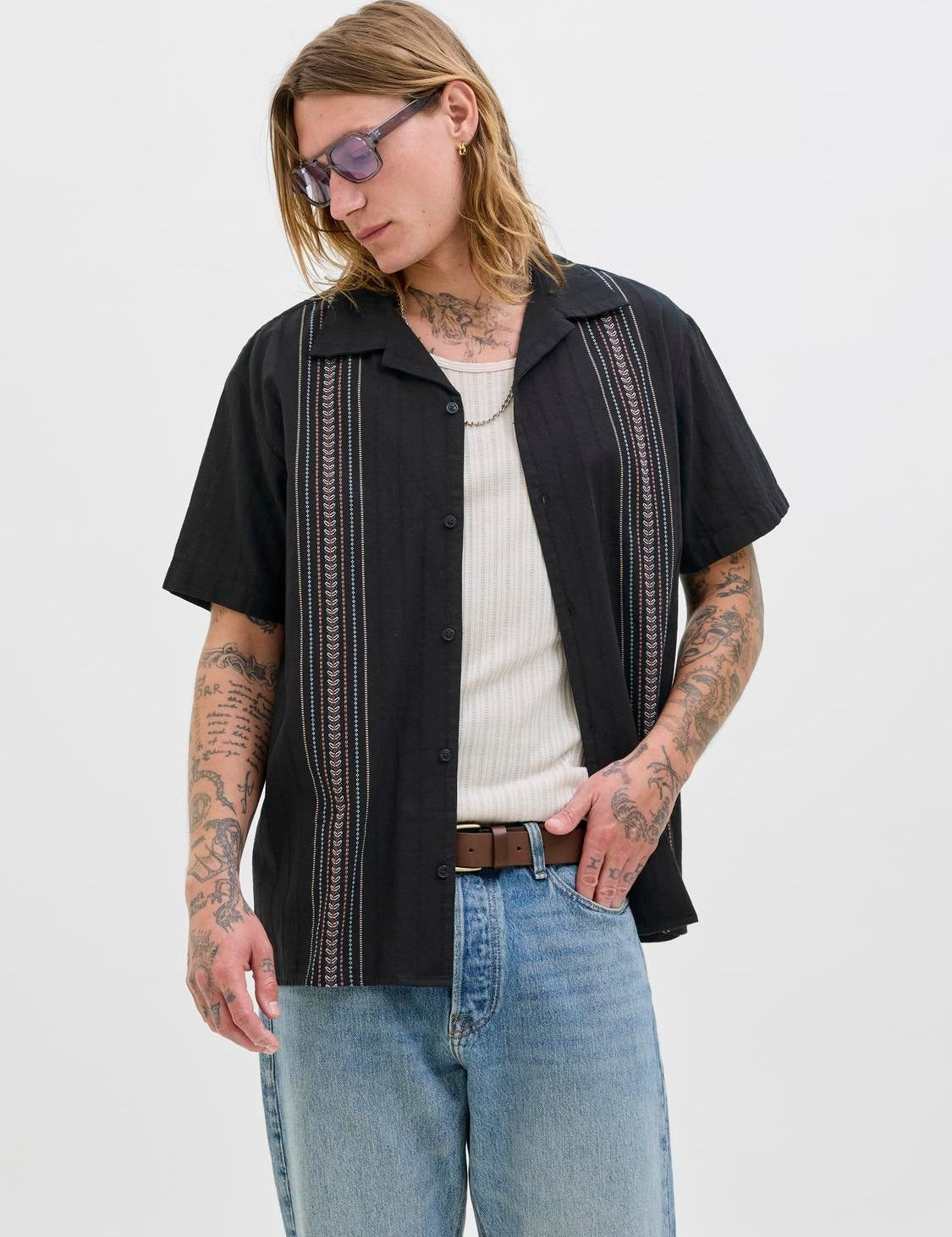 JACK & JONES JORTAVIRA emb shirt in black - Image 1