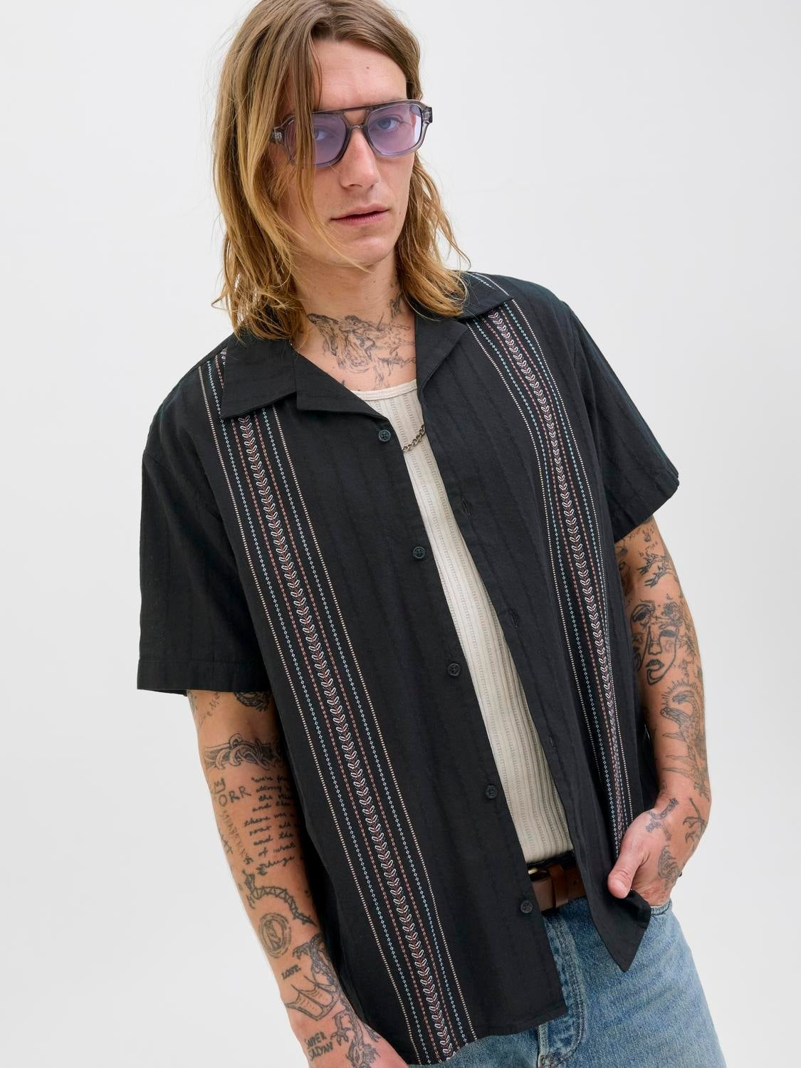 JACK & JONES JORTAVIRA emb shirt in black - Image 7