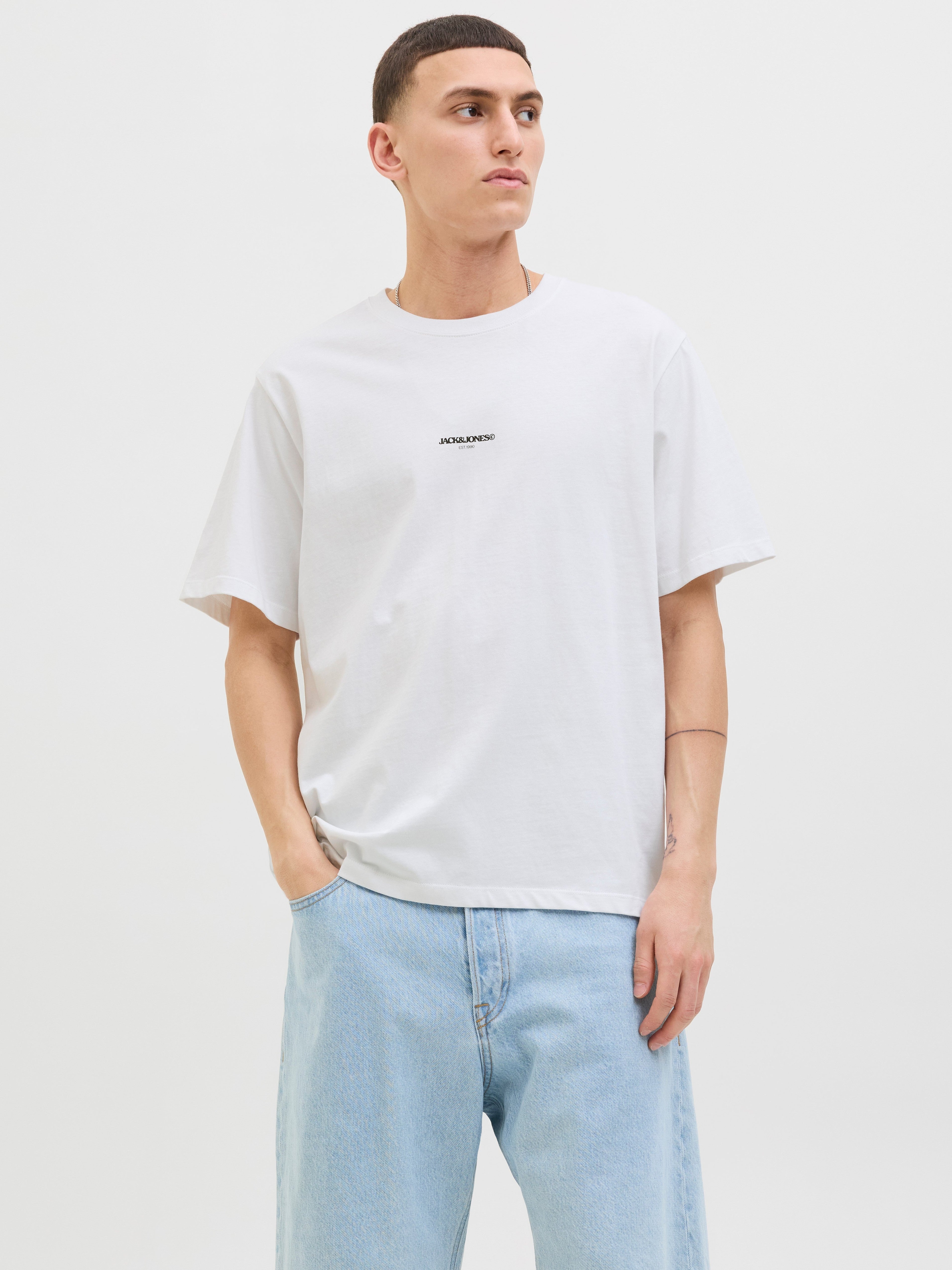 JACK & JONES JORTAVIRA poster tee crew neck in bright white - Image 1