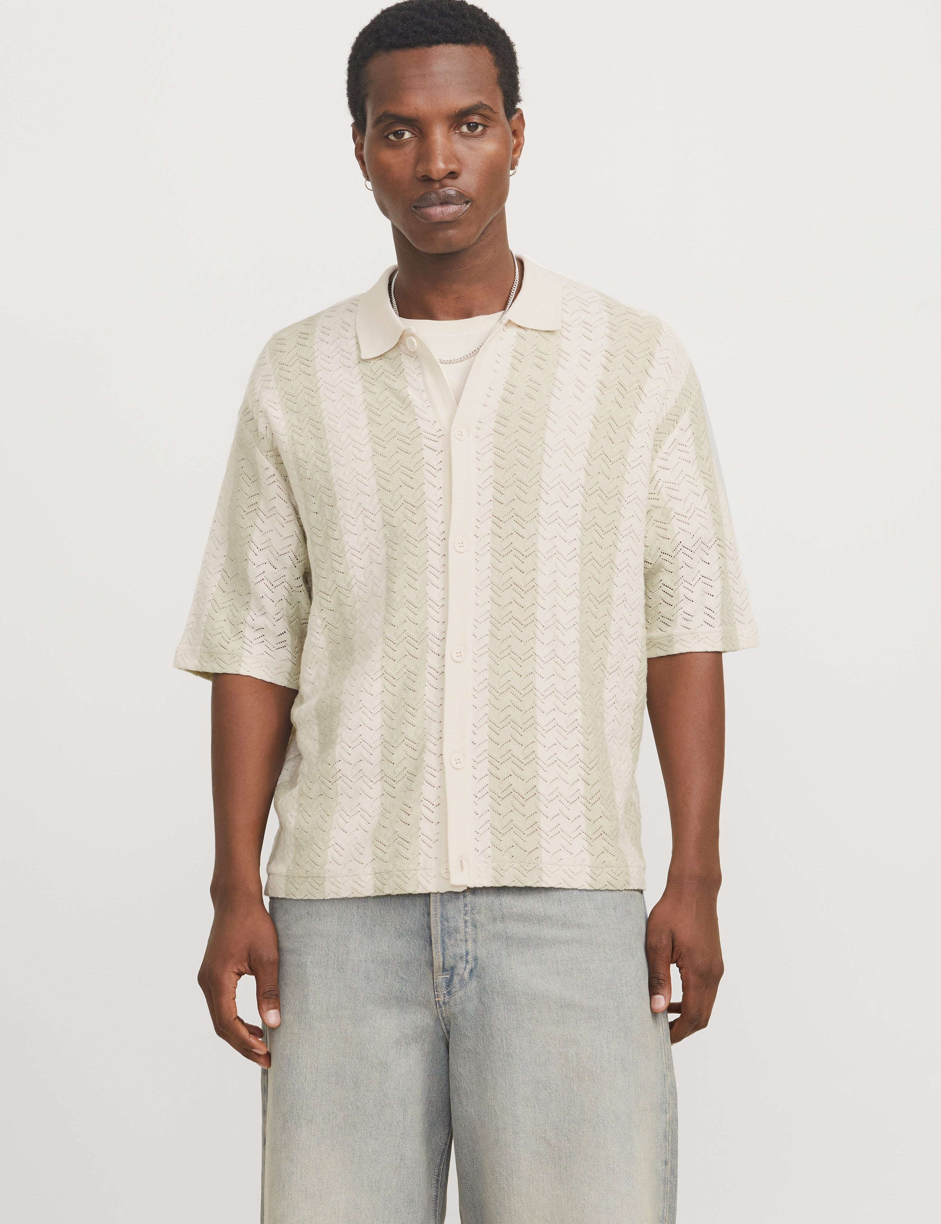 JACK & JONES JORTYLER knit polo in sea salt - Image 1