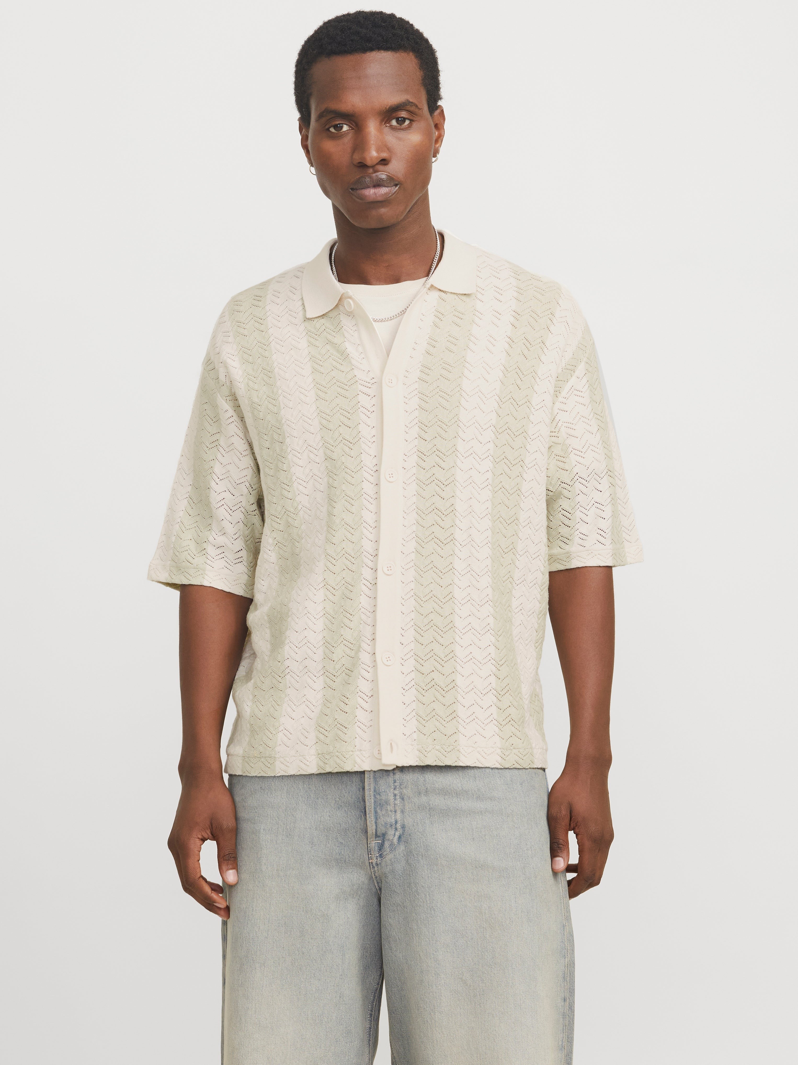 JACK & JONES JORTYLER knit polo in sea salt - Image 1