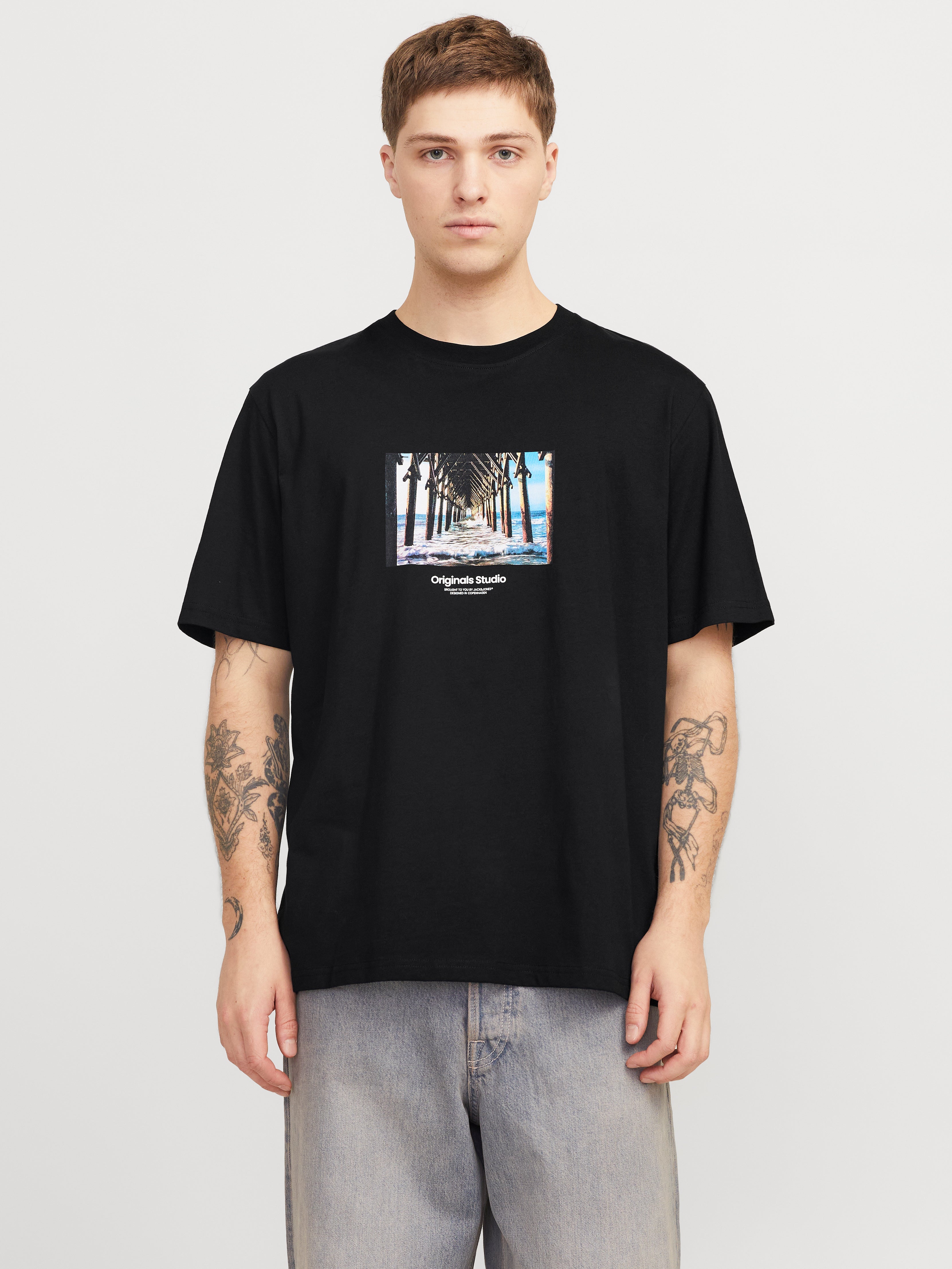JACK & JONES JORVESTERBRO picture tee crew neck - black