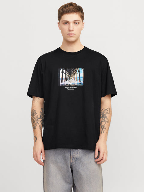 JACK & JONES JORVESTERBRO picture tee crew neck in black