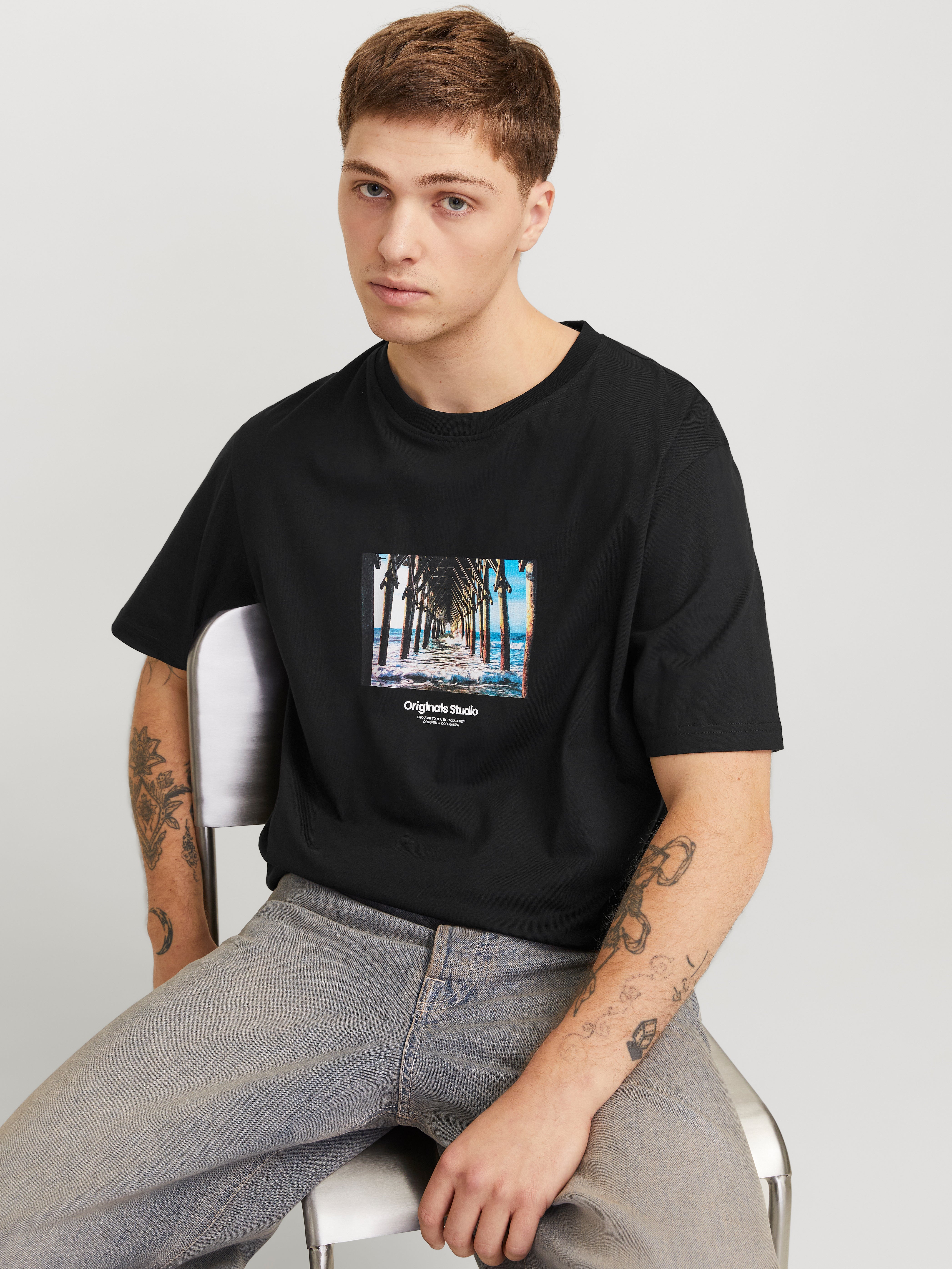 JACK & JONES JORVESTERBRO picture tee crew neck - black