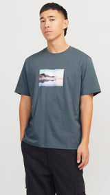 JACK & JONES JORVESTERBRO picture tee crew neck in moonbeam - Image 1