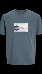JACK & JONES JORVESTERBRO picture tee crew neck in moonbeam - Image 3