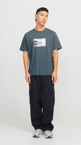 JACK & JONES JORVESTERBRO picture tee crew neck in moonbeam - Image 4