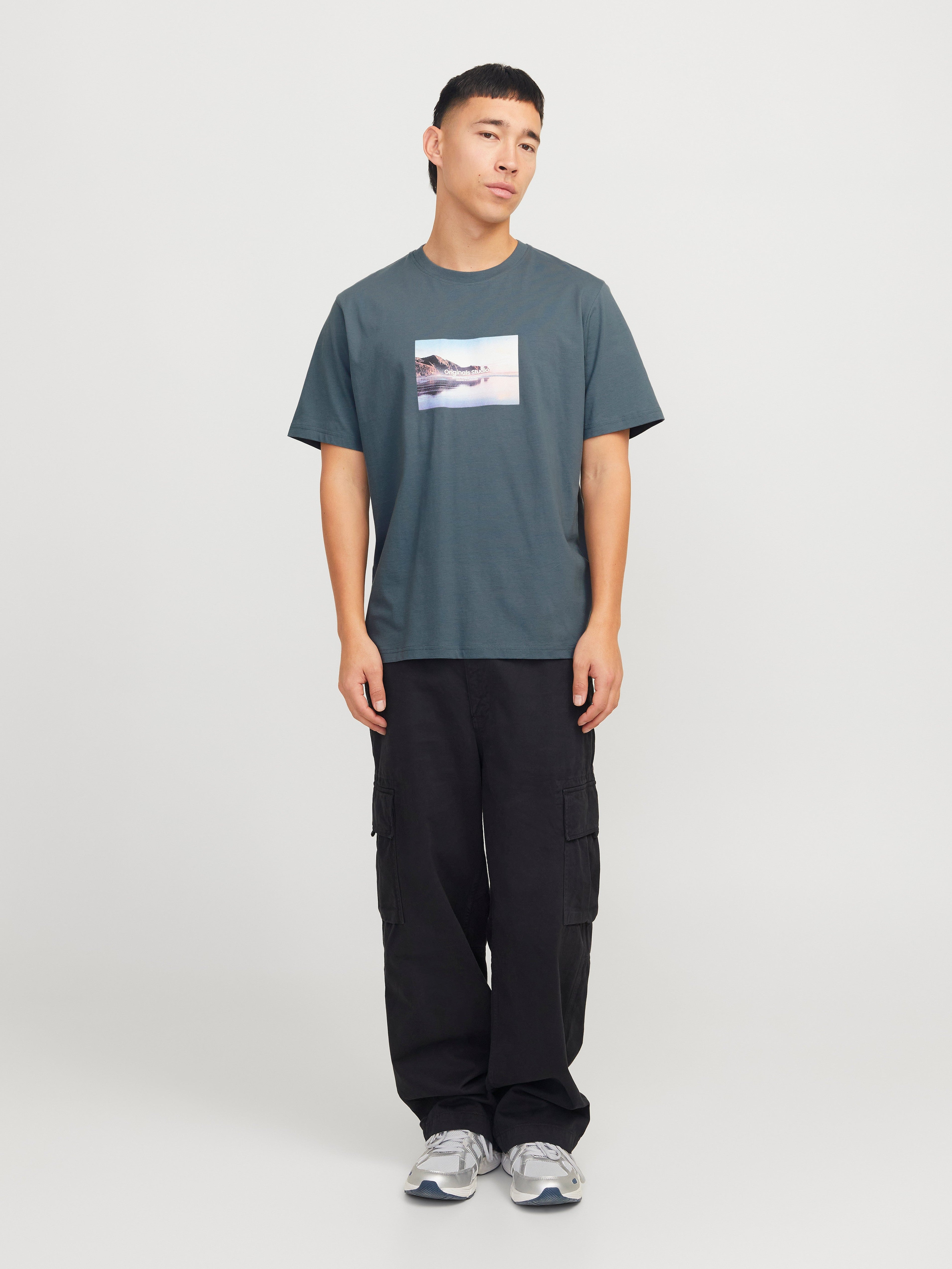 JACK & JONES JORVESTERBRO picture tee crew neck in moonbeam - Image 4