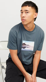 JACK & JONES JORVESTERBRO picture tee crew neck in moonbeam - Image 7