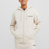 JACK & JONES JORVESTERBRO sweat zip hood in moonbeam - Image 1