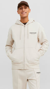 JACK & JONES JORVESTERBRO sweat zip hood in moonbeam - Image 1