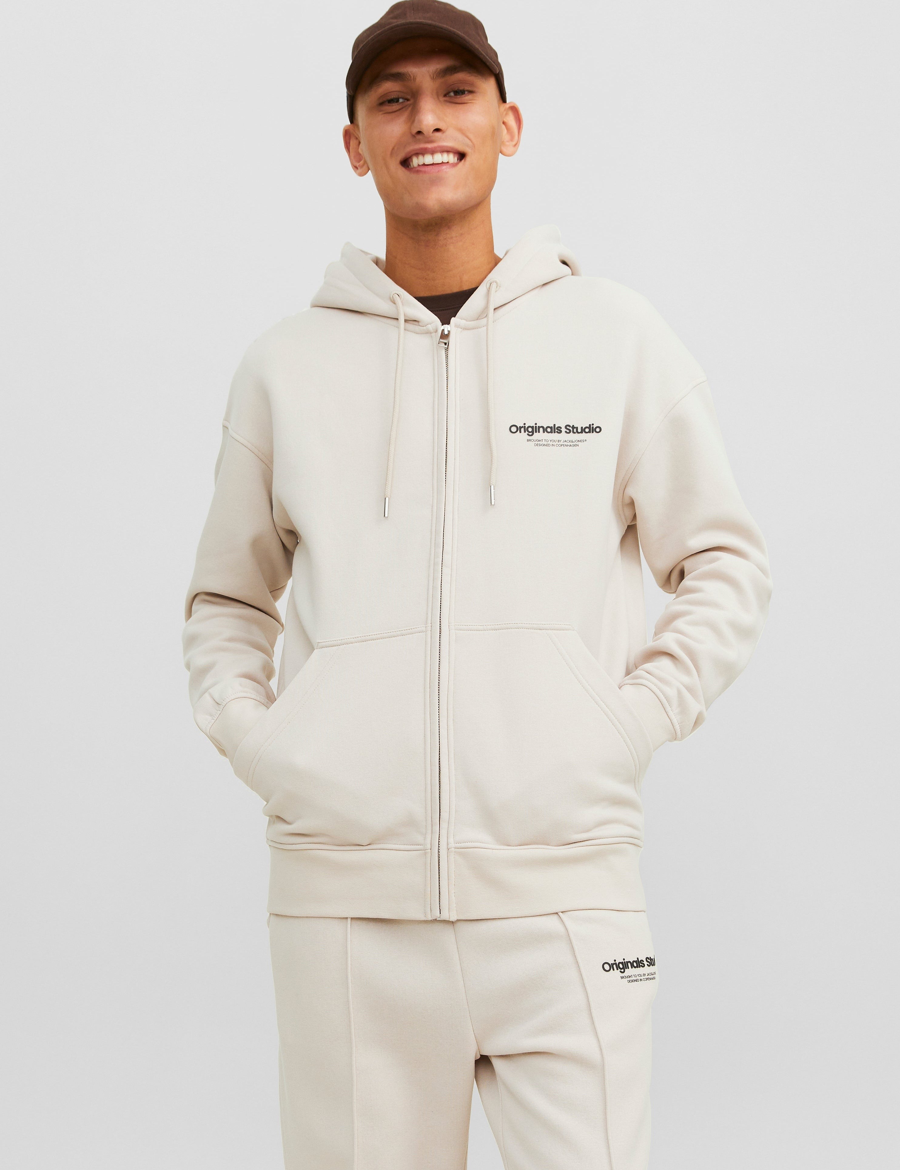 JACK & JONES JORVESTERBRO sweat zip hood in moonbeam - Image 1