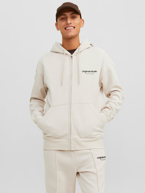 JACK & JONES JORVESTERBRO sweat zip hood in moonbeam