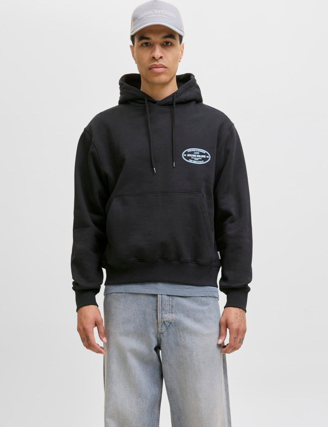 JACK & JONES JORYORK graphic sweat hood - black