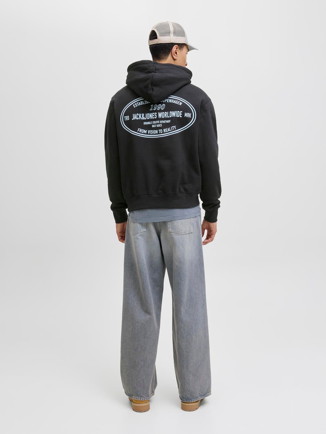 JACK & JONES JORYORK graphic sweat hood - black